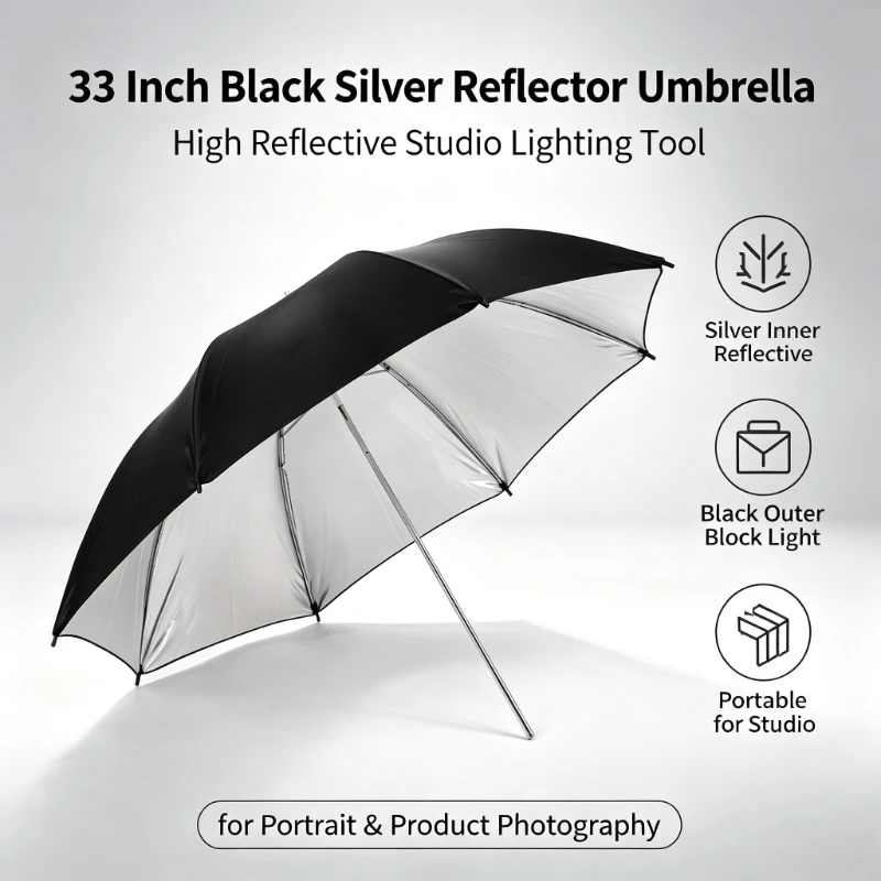 Photography Umbrella Lights - 2026年 ブラック 耐久性のある33インチ反射傘 83CM 撮影用 ブラックシルバー傘