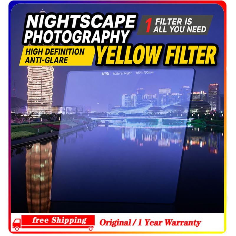 Photography Yellow Light - NiSi スクエア型 ナチュラルナイトフィルター 100x100mm。光害を軽減し、夜空写真撮影に最適な黄色い光をカットします。