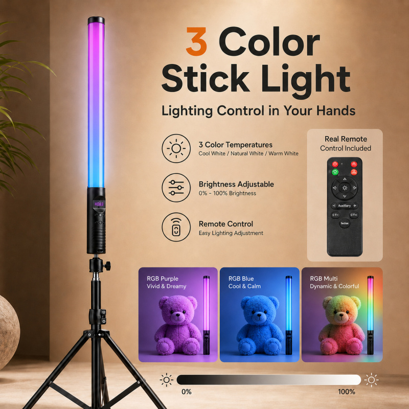Photography Umbrella Lights - RGBハンドヘルドビデオライトワンド、写真撮影、Vlog、ライブストリーム、スタジオ、屋内撮影用のポータブルLEDフィルライト