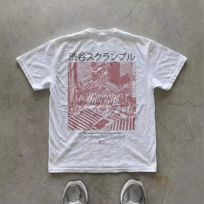 Photography Urban - 日本のアーバンストリートウェア東京写真アートコットン半袖Tシャツ渋谷交差点グラフィックTシャツ男性女性服