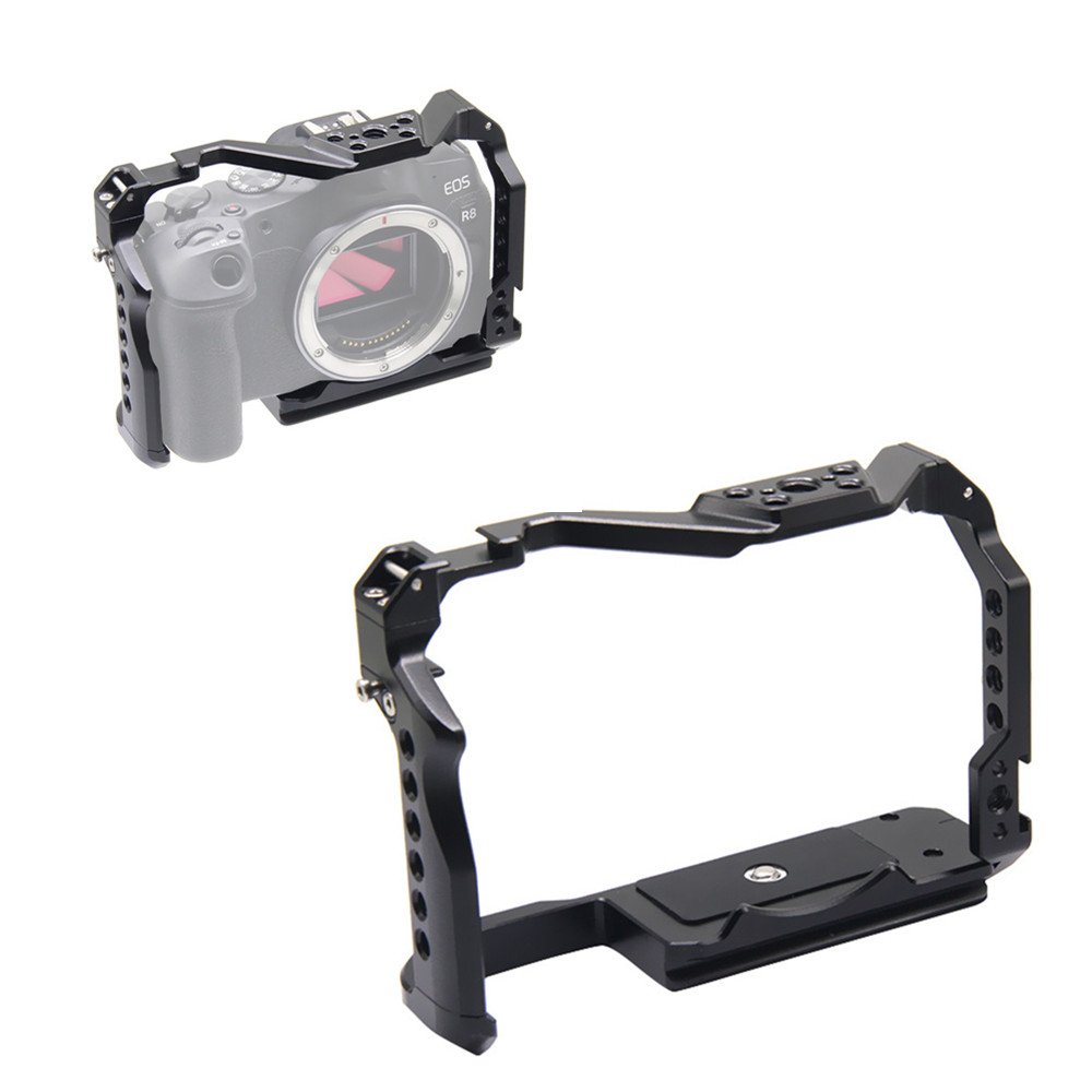 Camera Cage Baseplate - R8カメラ用ケージ、保護用リグ、クイックリリースプレート、Arca Swissベース（キヤノンEOS R8用）、アルミニウム合金製、ビデオ撮影、Vlog用。