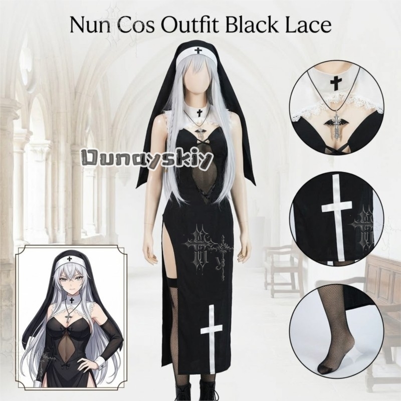 KS*06オリジナル修道女コスプレ衣装 ブラックレースビスチ - Photography Outfits のレビューと価格