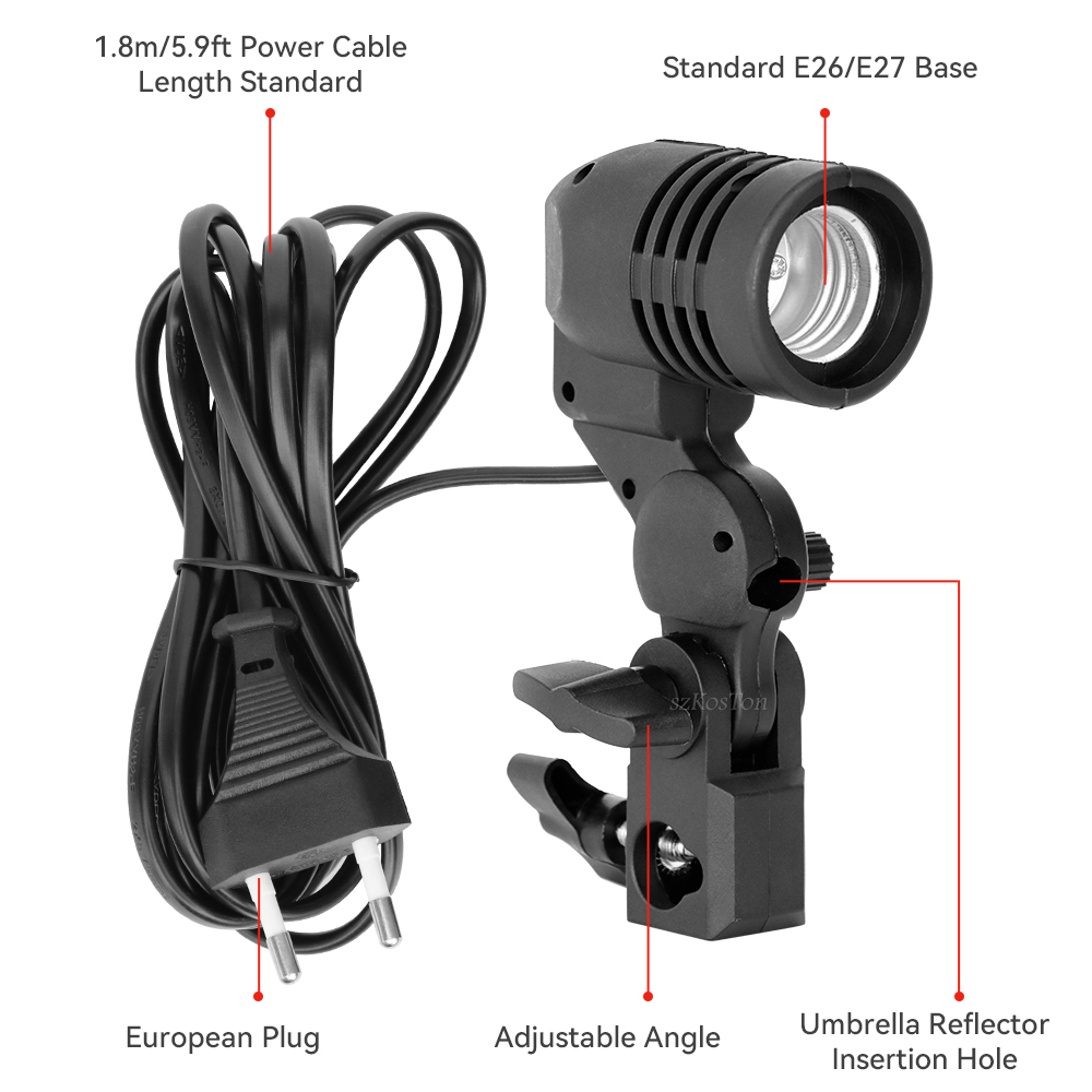 シングルヘッド電球ホルダー E27 ソケットフラッシュ傘ブラ - Photography Umbrella Lights のレビューと価格