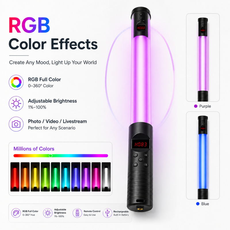 RGBハンドヘルドビデオライトワンド、写真撮影、Vlog、ラ - Photography Umbrella Lights のレビューと価格