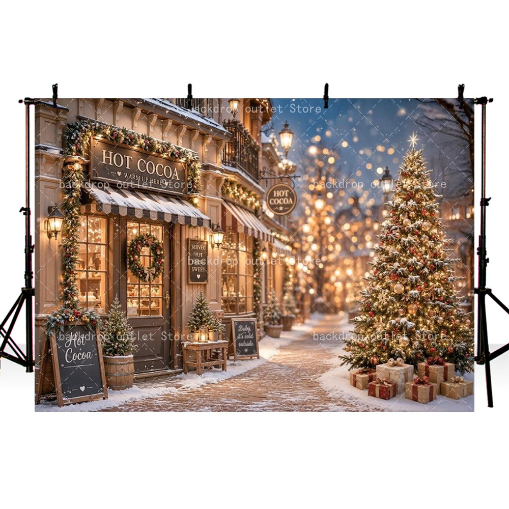 メホフォンド写真撮影用背景 冬のクリスマスストア 雪の降る街 - Photography Urban のレビューと価格