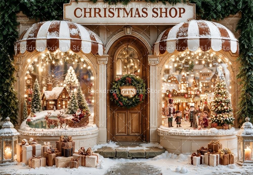 メホフォンド写真撮影用背景 冬のクリスマスストア 雪の降る街 - Photography Urban のレビューと価格