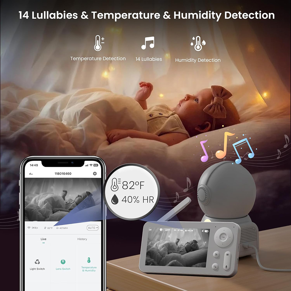 カメラとオーディオを備えたベビーモニター,常夜灯,2台のカメ - Photography Umbrella Lights のレビューと価格