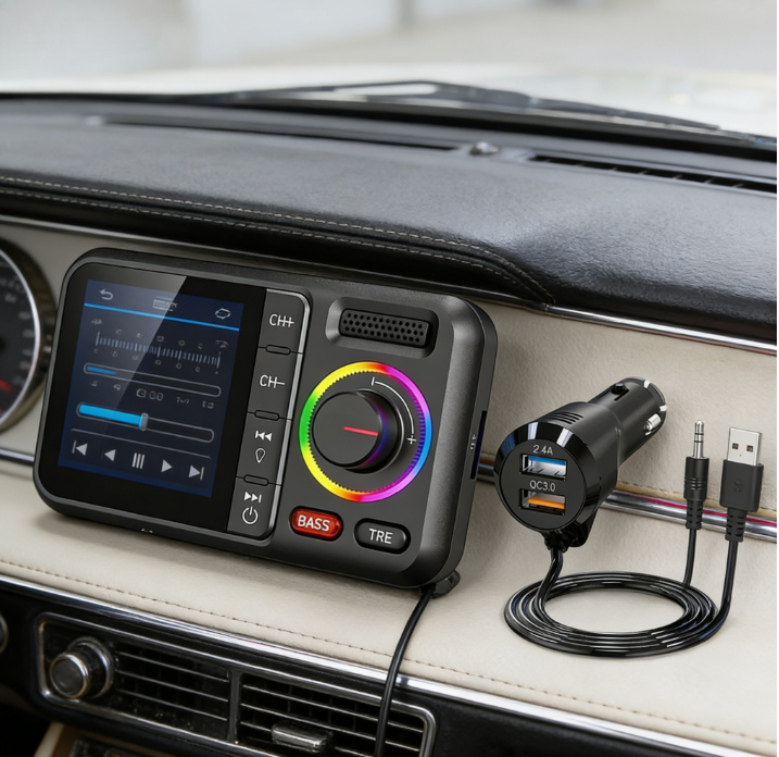 大型カラースクリーン搭載ワイヤレスFMトランスミッター 2. - Photograph Mp3 のレビューと価格