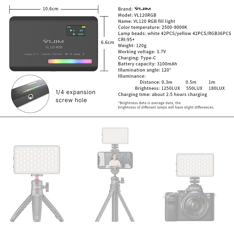 Ulanzi VL120 RGB カメラビデオライトミニポー - Photography Umbrella Lights のレビューと価格
